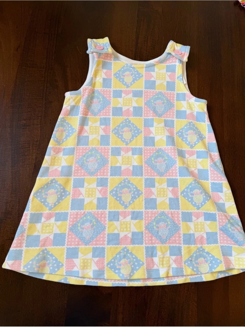 The Beaufort Bonnet Company pastel patchwork dress in blue, yellow, pink, white